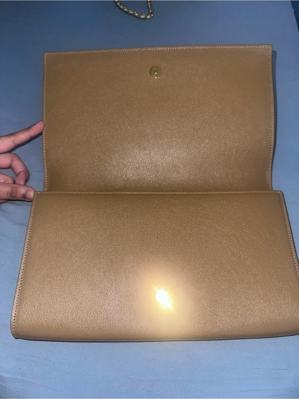 Saint Laurent Beige Leather YSL Embossed Envelope Wallet